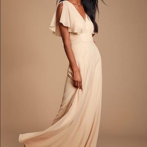 NWT Dearly Loved Cream Flutter Sleeve Maxi Dress